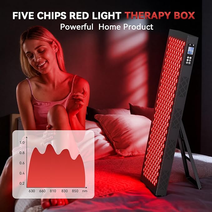 Red Light Therapy Box, 5in1 LED with 630-660-810-830-850, Metal Case, 3 Modes Red Light Panel with Soft Belt, 6 Timing Set - 9 Pulse Modes - 4-Level - Red Light Therapy Panel for Body Bloomnest
