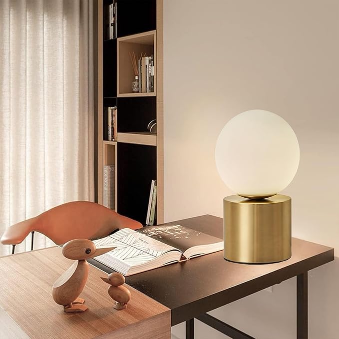 Mid Century Modern Table lamp Luxury Gold Bedroom Bedside Night Light White Glass Globe Table Lamp for Bedroom Living Room and Office - Bloomnest