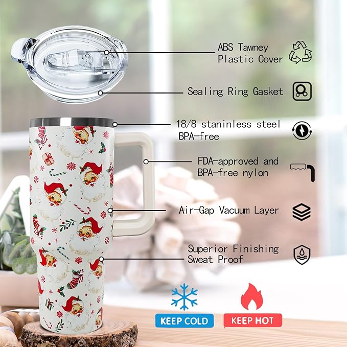 Ceovfoi 40 Oz Santa Tumbler With Handle, Santa Coffee Travel Mug Cup, Christmas Decor, Gifts for Women - Bloomnest