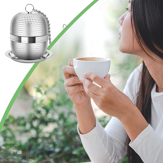 Numola Tea Ball Infuser for Loose Tea, Extra Fine Mesh Tea Strainer with Drip Tray, 304 Stainless Steel Tea Steeper for Black Tea, Rooibos, etc - Bloomnest