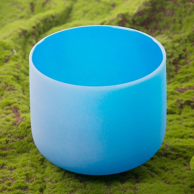 Leize Crystal Singing Bowl 432hz G Note Throat Chakra Blue 8" with Suede Striker - Bloomnest
