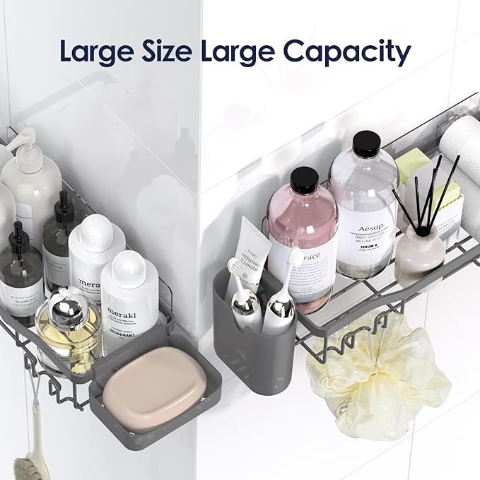 Shower Caddy Adhesive Shower Organizer 8-Pack, Rustproof Stainless Steel Bathroom Shelves, Large Capacity No-Drill Rack Storage Accessories with Soap Dish Toothbrush Holder Hooks - Bloomnest