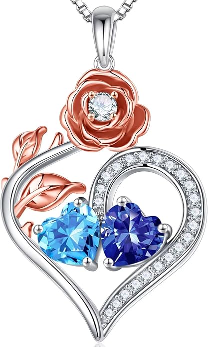 Iefil Valentines Day Gifts for Her - 925 Sterling Silver Double Birthstone Necklace, Anniversary Birthday Gifts for Women, Jewelry Gift for Wife Her - Bloomnest