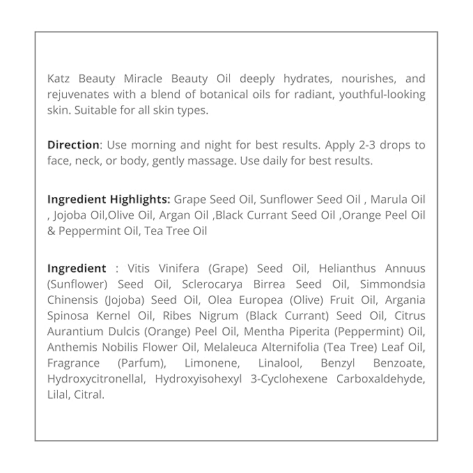 Katz Beauty Miracle Beauty Oil - Hydrating Face Oil with Jojoba, Argan & Marula Oil for Anti-Aging Glow, Non-Comedogenic (Pack of 2) - Bloomnest