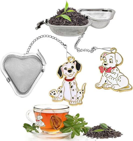 Dalmatian Dog Tea Infuser - Stainless Steel Loose Leaf Tea Ball with Chain, Fine Mesh Tea Strainer for Herbal/Green/Iced Tea, Gift for Tea Lovers (Dog, 2PCS) - Bloomnest