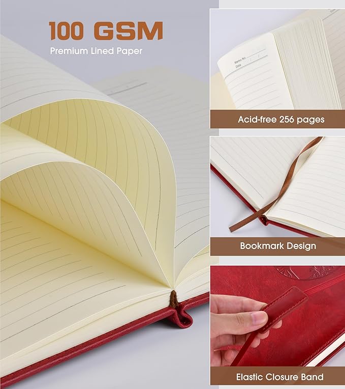 Lined Journal Notebook for Women Men,256 Pages B5 Large Hardcover Leather Journals for Writing,Travel,Business,Work & School,College Ruled Notebooks for Note Taking,Diary Notepad 7.8"×10.2" - Bloomnest