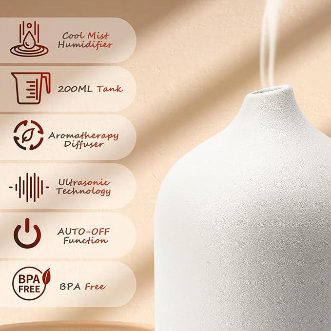 Diffuserlove Ceramic Diffuser 250ML Essential Oil Diffusers Aromatherapy Essential Oil Diffuser for Room Air Diffuser for Home Bedroom Stone Diffuser (White Big Size 250ml) - Bloomnest