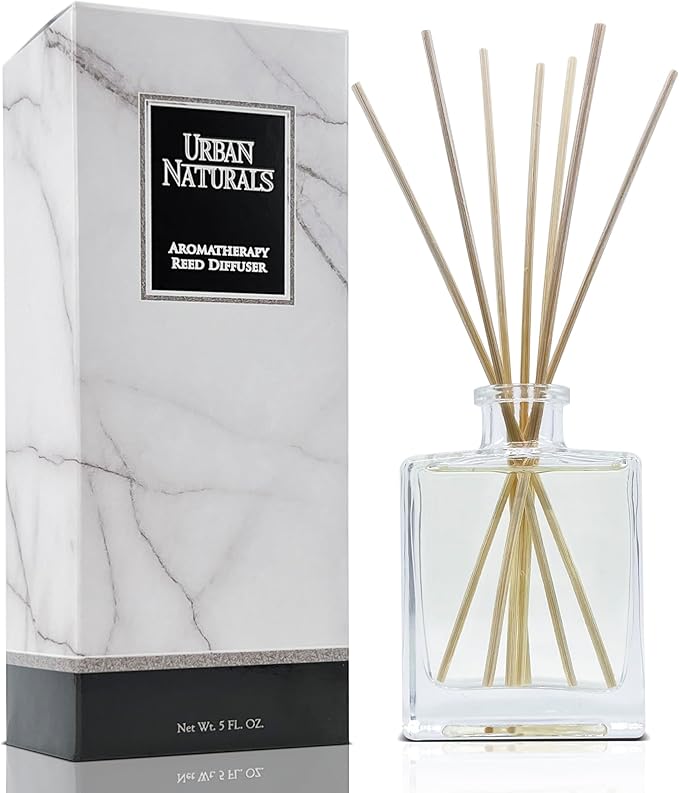 Urban Naturals Lemon Verbena Reed Diffuser Set with Reed Sticks – Tart Citrus with Bergamot & Greens – Sleek Rectangular Refillable Glass Bottle – Made in the USA UrbanNaturals