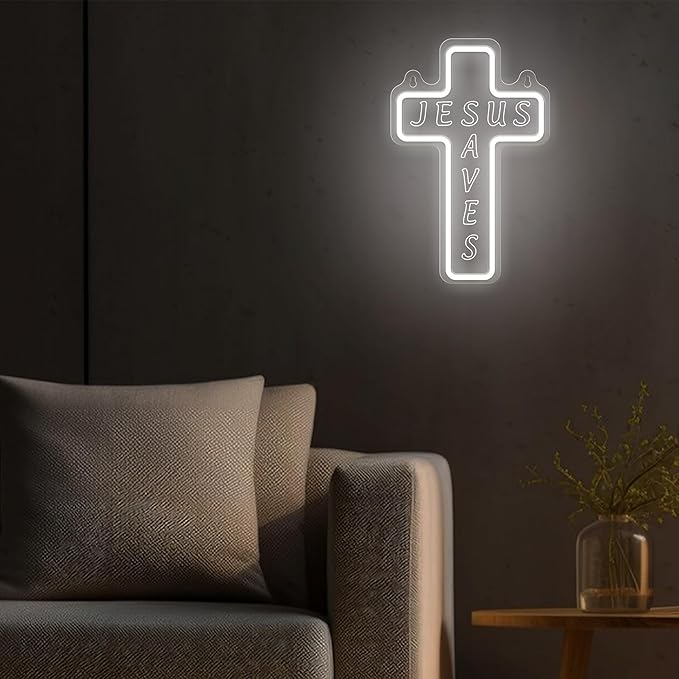 Jesus Cross Neon Sign for Wall Decor, Attivolife Light up Special Religional LED Lamp with Dim USB Powered, Unique Home Living Room Business Cafe Shop Bar Party Decor Birthday Christmas Day Gift - Bloomnest