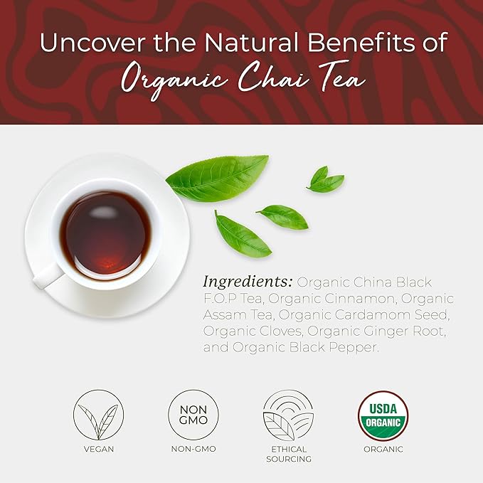 Starwest Botanicals Organic Chai Tea - Caffeinated Herbal Blend with Black Tea & Cinnamon, String Free Sachets, USDA Organic, Non GMO - 20 Tea Bags - Bloomnest