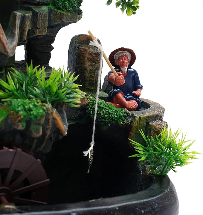 Tabletop Fountains Decorations Indoor Relaxation Desktop Fountain Waterfall,Indoor Waterfall Feature with Colour Changing LED Lighting,Old Man,Waterfall for Home Office Bedroom Desk Ornaments