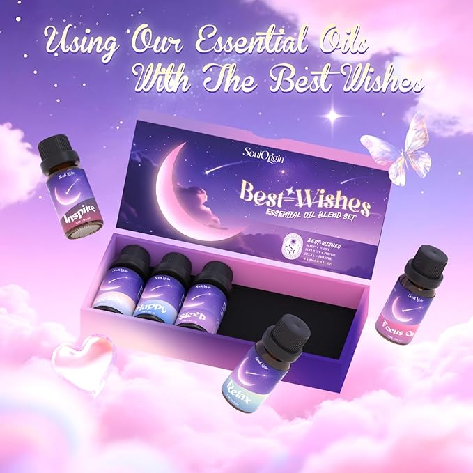 Essential Oil Blends, Essential Oils for Diffusers for Home, Best-Wishes Kit Scent Diffuser Oil, Use for Soap Candle Making- Sleep, Happy, Breathe, Inspire, Relax, Focus On - Bloomnest