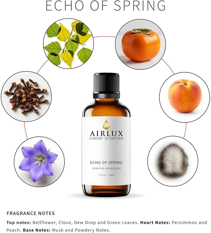 Signature Aroma Oil No. 229 Echo of Spring – Bellflower, Clove, Dew Drop – Aroma Oil for Cold Air & Waterless Diffusers and DIY Crafts – 30 mL, 1.0 fl oz Glass Bottle Airlux