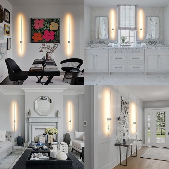 Modern Chrome Plug in Wall Sconce with Remote, Dimmable 31.5" LED Wall Sconces Set of Two with Memory Function, Adjustable Color Temperature Brightness, Timer, 350° Rotate, Hardwire or Plug-in - Bloomnest