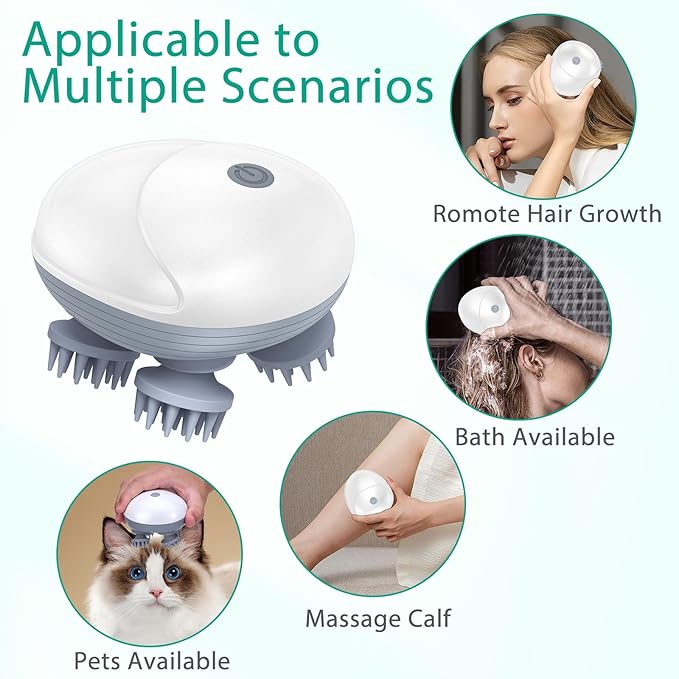 ORIA Electric Scalp Massager, Pet Massager for Dogs and Cats, Waterproof Head Massager with 4 Removable Massage Heads, 96 Nodes, for Stress Relief, Full Body Relaxation, Promote Bonding Oria