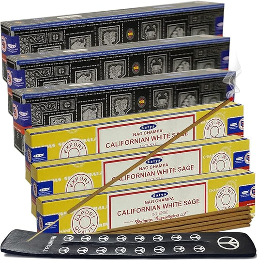 Super Hit White Sage Incense Sticks & Holder Bundle Variety Pack from House of Nag Champa Incense Sticks and Trumiri