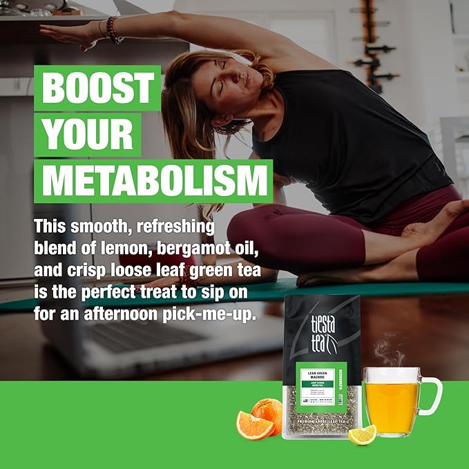 Tiesta Tea - Lean Green Machine, Loose Leaf, Light Citrus Green Tea, Premium Blend, Medium Caffeinated, Make Hot or Iced Brews Up to 200 Cups, 16 Ounce Resealable Bulk Pouch - Bloomnest