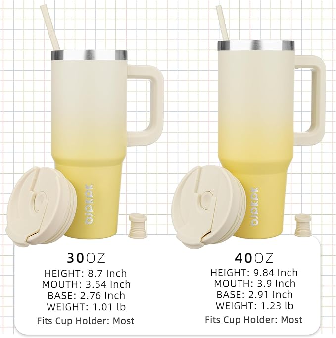 BJPKPK Tumbler With Handle And Straw 30oz Insulated Tumbler Cups With Lid Stainless Steel Travel Coffee Mug,Lemon