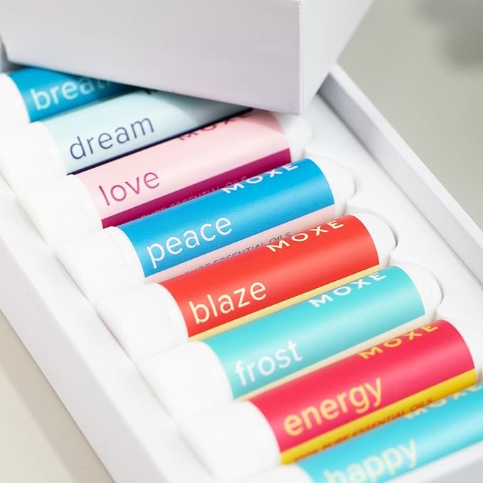 MOXĒ Nasal Inhaler Bundle, 8 Essential Oil Blends, Aromatherapy Sticks, Warming & Cooling Fragrances, Undiluted Oil, Natural Ingredients, Made in USA - Bloomnest