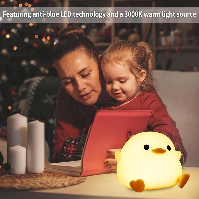 Dodo Duck Night Light, Cute Silicone Squishy LED Duck Lamp, Dimmable Nursery Nightlight, Rechargeable Bedside Table Lamp with Touch Sensor, Gifts for Bedrooms,Living Room,Breastfeeding - Bloomnest