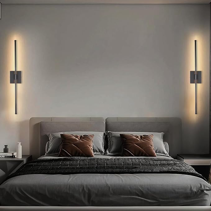 LED Wall Sconces with Remote Control, 5 Colors 3000K-6500K & Dimmable, Hardwire Wall Light with Timer & Night Light, LED Black Wall Lamps for Living Room, Bedroom, 27.55 Inch - Bloomnest