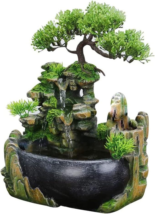Rockery Stream Tabletop Fountain, Zen Meditation Indoor Waterfall Feature with Automatic Pump and Switch, Desktop Fountain for Home Office Bedroom Decoration (B) - Bloomnest