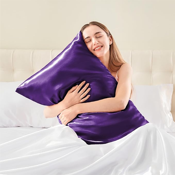 BEDELITE Satin Body Pillow Cover, Super Soft and Cooling Body Pillow Pillowcase for Hair and Skin, Breathable Silky Full Long Pillowcase Cover(20"x54", Plum Purple) - Bloomnest