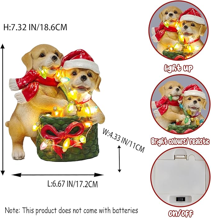 Dog on Box Sculpture -Handmade Resin Figurine, Festive Pet Lover Gift, Holiday Home Decor with Santa Hat - Bloomnest