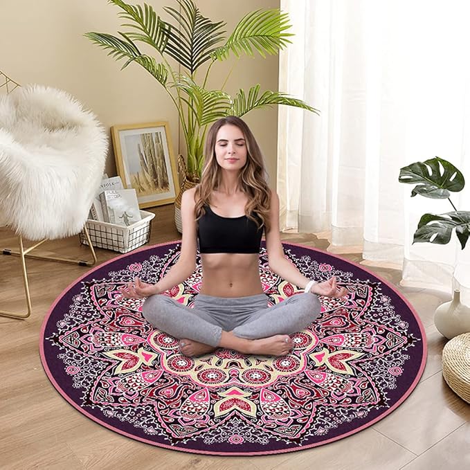 Knsbk Large Round Yoga Mat 4.6'X3.5mm for Exercise Premium Extra Thick, Ultra Comfortable, Non Slip, Meditation Mat - Bloomnest