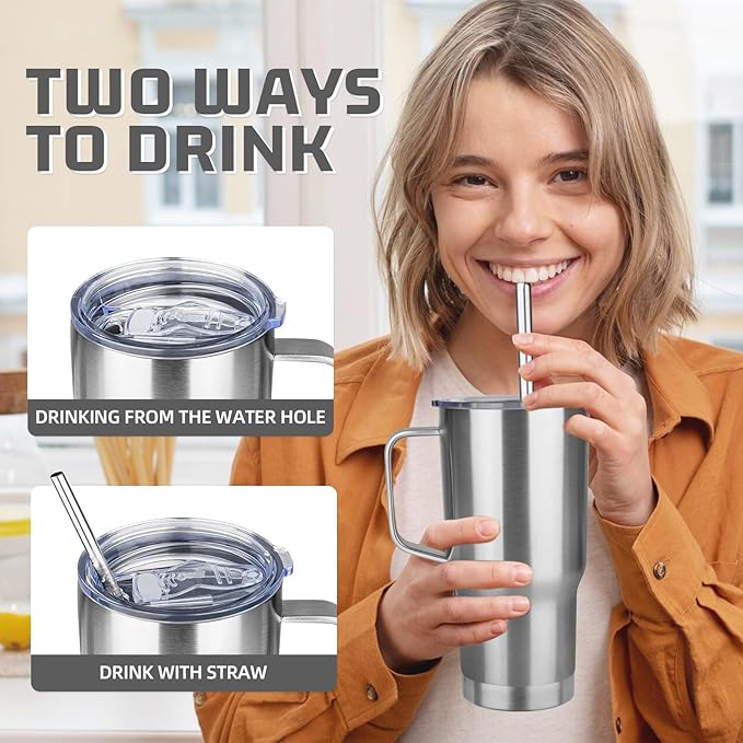 20 oz Tumbler with Handle Stainless Steel Insulated Coffee Mug Tumbler with Lid and Straw Double Wall Vacuum Insulated Coffee Mug Leak Proof Travel Mug Tumbler for Hot and Cold Drink (Mix Color-1) - Bloomnest