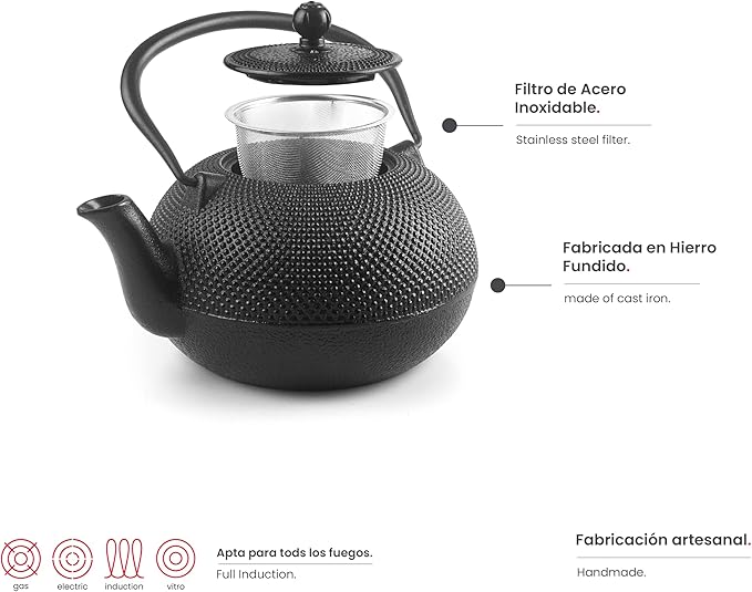 IBILI Cast Iron Teapot Oriental Style with Filter Black 0.72L - Bloomnest