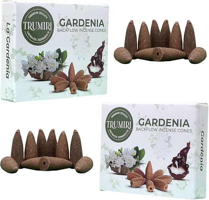 TRUMIRI Gardenia Backflow Incense Cones - Total 20 Incense Cones Waterfall - Dual Pack of 10 Incense Backflow Cones - Waterfall Incense Cones - Incense Waterfall Cones TRUMIRI