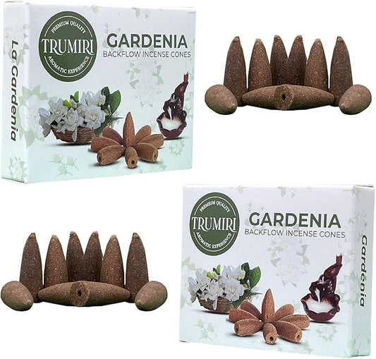 TRUMIRI Gardenia Backflow Incense Cones - Total 20 Incense Cones Waterfall - Dual Pack of 10 Incense Backflow Cones - Waterfall Incense Cones - Incense Waterfall Cones TRUMIRI