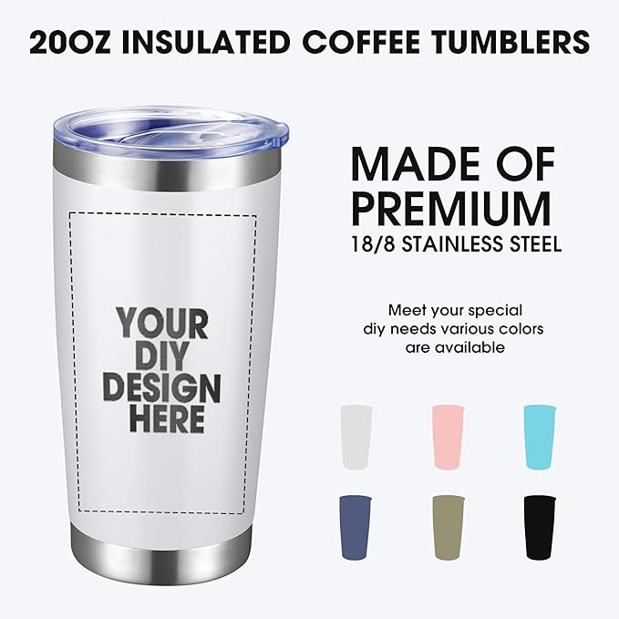 Personalized Custom Tumbler Print in USA 100 Pcs 20oz Stainless Steel Coffee Cup with Lid & Straw Double Wall Insulated Tumbler with Colorful Text Logo Photo - Bloomnest