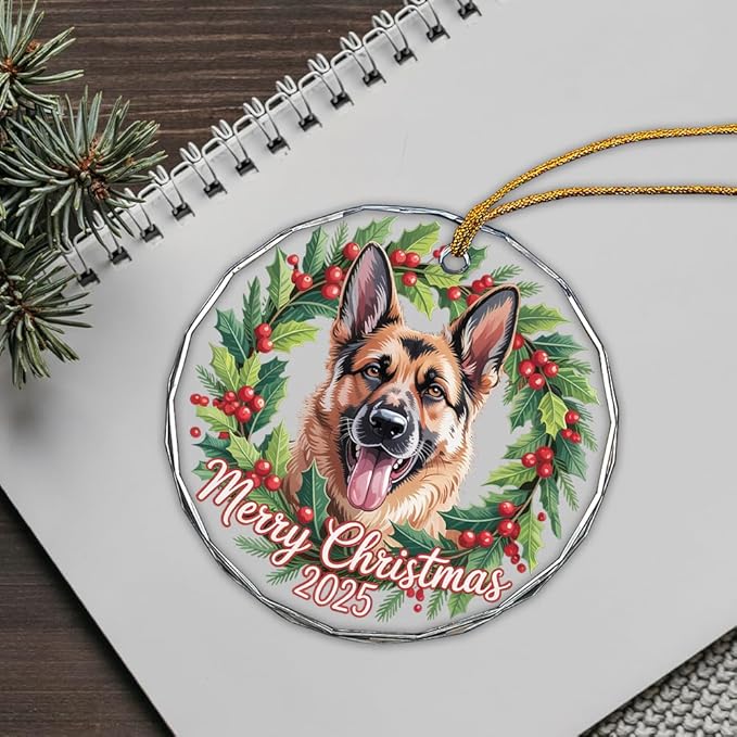 German Shepherd Dog Glass Ornament – Handcrafted Hanging Decoration, Elegant Keepsake with Unique German Shepherd Dog Design, for Home, Holiday Tree, or Special Occasion - Bloomnest