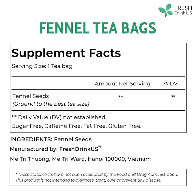 FreshDrinkUS, Premium 135 Fennel Tea Bags, 100% Natural & Pure from Fennel Seeds. Fennel Seed Herbal Tea. Fennel Seed Tea. Made with Natural Material Tea Bags. No Sugar, No Caffeine, No Gluten, Vegan. - Bloomnest