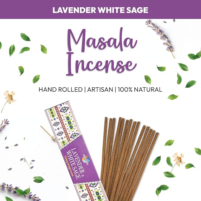 Sacred Element's Lavender & White Sage Masala Incense Sticks – Calming Aromatherapy Blend for Meditation, Relaxation & Cleansing – Perfect Fall or Housewarming Gift – 15g Pack (Total 100+ Sticks) HEM
