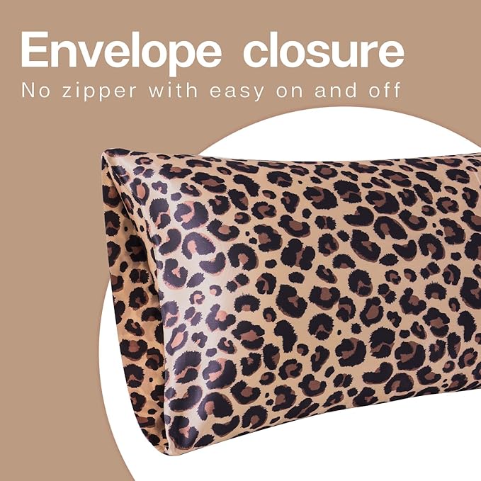 MR&HM Satin Pillowcase for Hair and Skin, Silk Satin Pillowcase 2 Pack, Toddler Size Pillow Cases Set of 2, Silky Pillow Cover with Envelope Closure (13x18, Brown Leopard) - Bloomnest