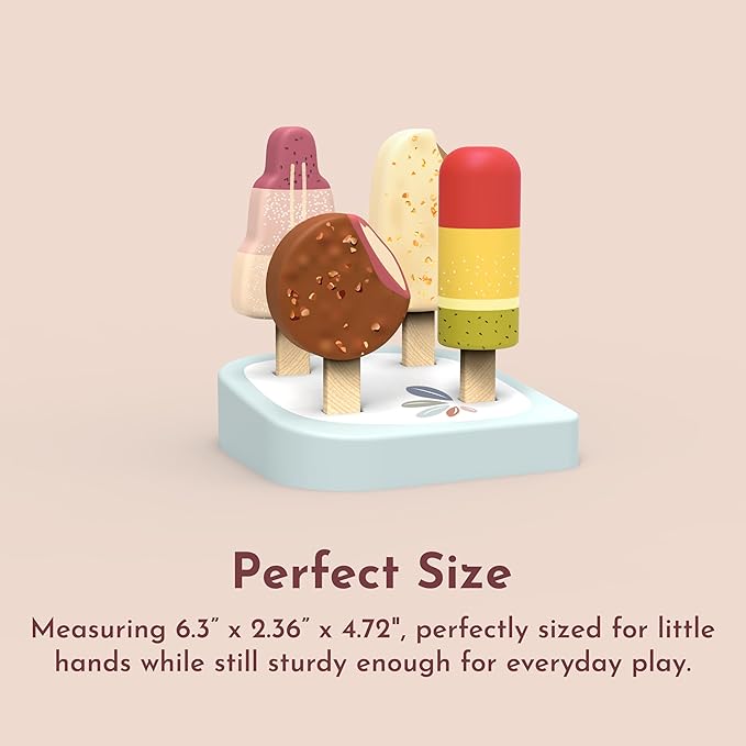 SPEEDY MONKEY Wooden Ice Cream Bar Stand with 4 Treats – FSC Certified Popsicle & Gelato Pretend Play Dessert Counter for Kids, Sweet Food Role Play Toy for Toddlers, Boys & Girls, Ice Cream Cart Set - Bloomnest