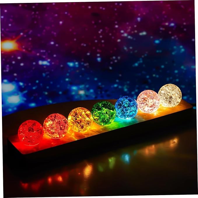 7PCS Crystal Ball 7-Color LED Sphere Light with Wooden Stand, Meditation & Yoga Ambient Glass Lamp for Home, Bedroom & Wellness Decor. - Bloomnest