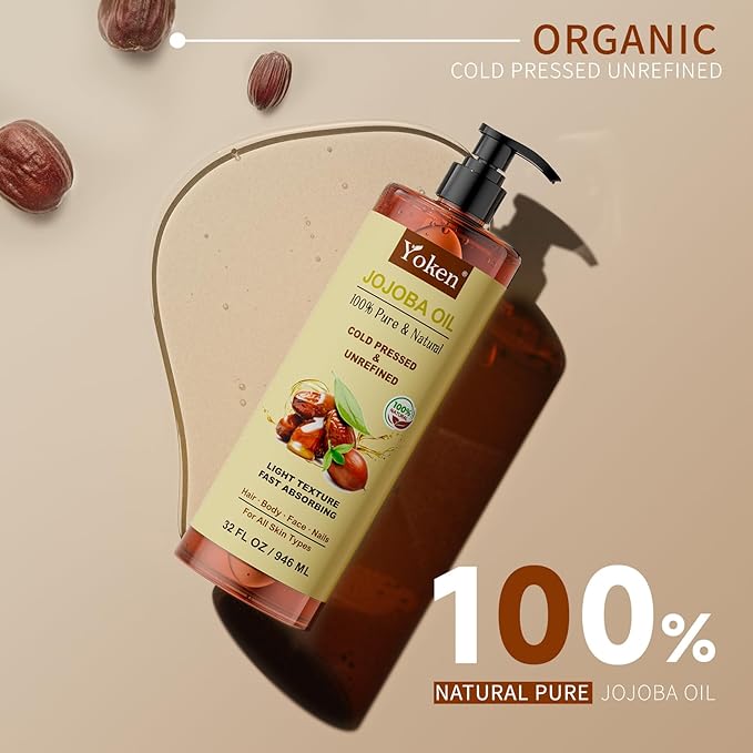 32 fl oz (EWG Verified) 100% Pure Jojoba Carrier Oil - Unrefined, Hexane-Free, Cold Pressed for Skin, Face, Hair, Nails, and Massage - Bloomnest