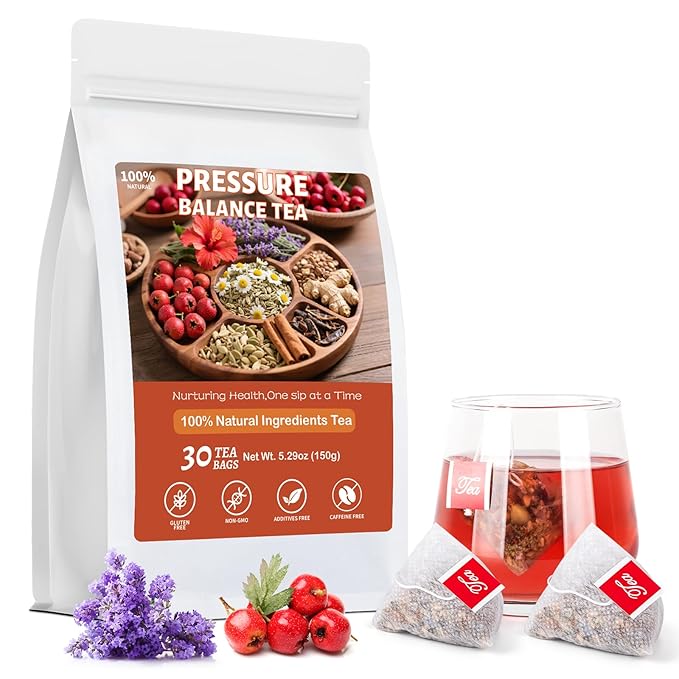 Pressure Balance Herbal Tea, 100% Natural Heart Functional Tea, Traditional Chinese Herbal Teabags for Men & Women, Caffeine-Free, Sugar-Free, 9 Precious Ingredients Formula (1 Pack/30 Bags) - Bloomnest