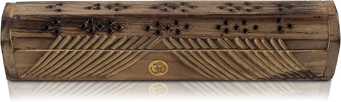 Wooden Incense Stick & Cone Burner Holder Coffin with Storage Compartment Organic Eco Friendly Ash Catcher Agarbatti Holder Rustic Style for Meditation Yoga Aromatherapy Home Fragrance Products - Bloomnest