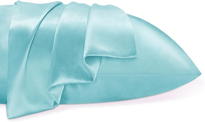 BEDELITE Satin Pillowcase for Hair and Skin, Super Soft and Cooling Similar to Silk Pillow Cases 2 Pack with Envelope Closure, Gift for Women Men(20"x26" Standard Size, Blue) - Bloomnest