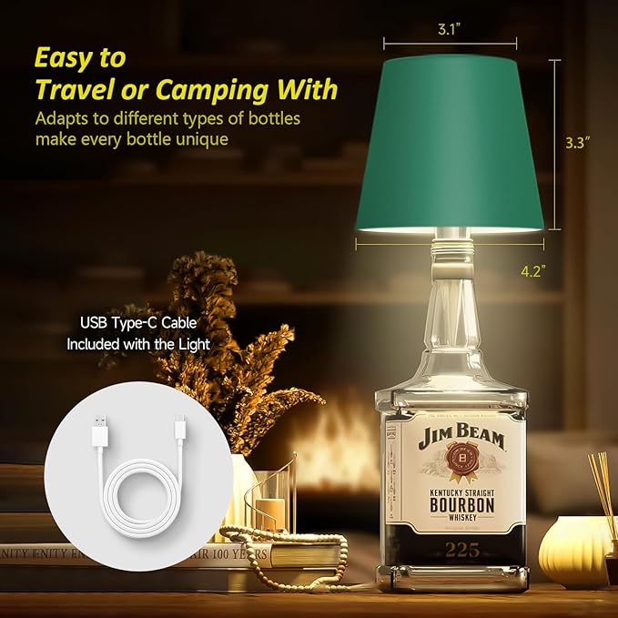 2025 New Wireless Bottle Lamp - LED Bottle Lights for Liquor & Wine Bottles, Cordless Lampshade, Whiskey Bottle Top Light, Bottle Stopper Night Light Kit, Rechargeable 3-Tone Touch-Dimmable - Bloomnest