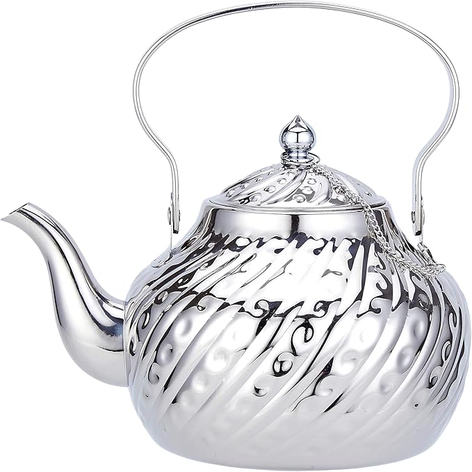 SANQIAHOME 2000ml stainless steel antique style teapot,with Infuser, thickened boiling kettle, lifting handle,Silver - Bloomnest