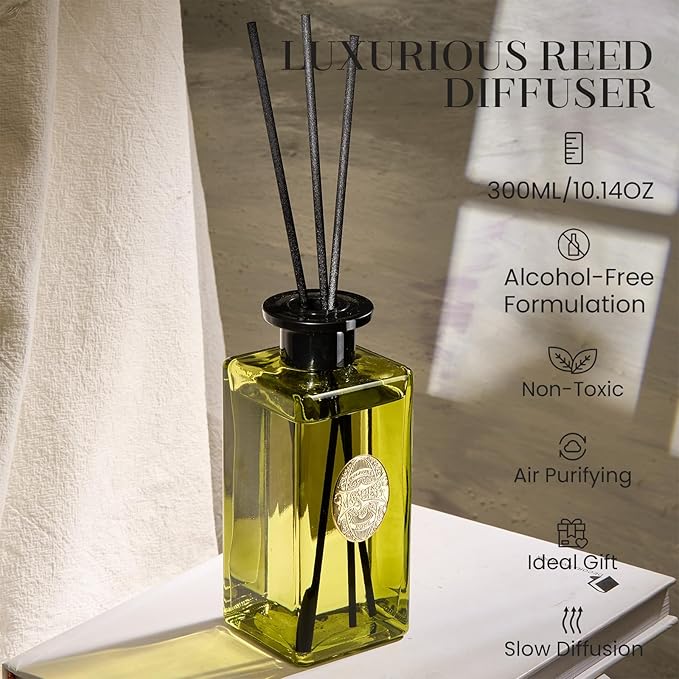 M&SENSE 10.14 oz Large Reed Diffuser Set | Eucalyptus Mint Scent Oil Diffuser with Sticks | Hotel Collection Non-Toxic Essential Oil |for Bedroom Bathroom Living Room MSENSE