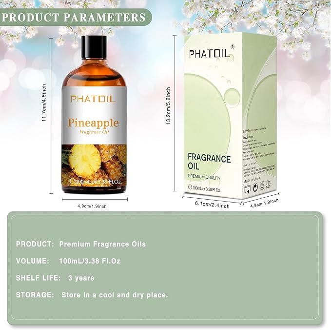 PHATOIL 3.38FL.OZ Pineapple Fragrance Oils for Aromatherapy, Essential Oils for Diffusers for Home, Perfect for Diffuser, Yoga, Skin Care, DIY Candle and Soap Making - 100ml - Bloomnest