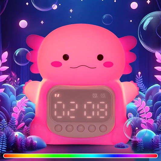 Axolotl Alarm Clock with Night Light for Kids, Rechargeable Silicone Lamp Time to Wake Clock，Cute Animal Tabletop Lamp, Perfect Sleep Companion for Boys Girls - Bloomnest