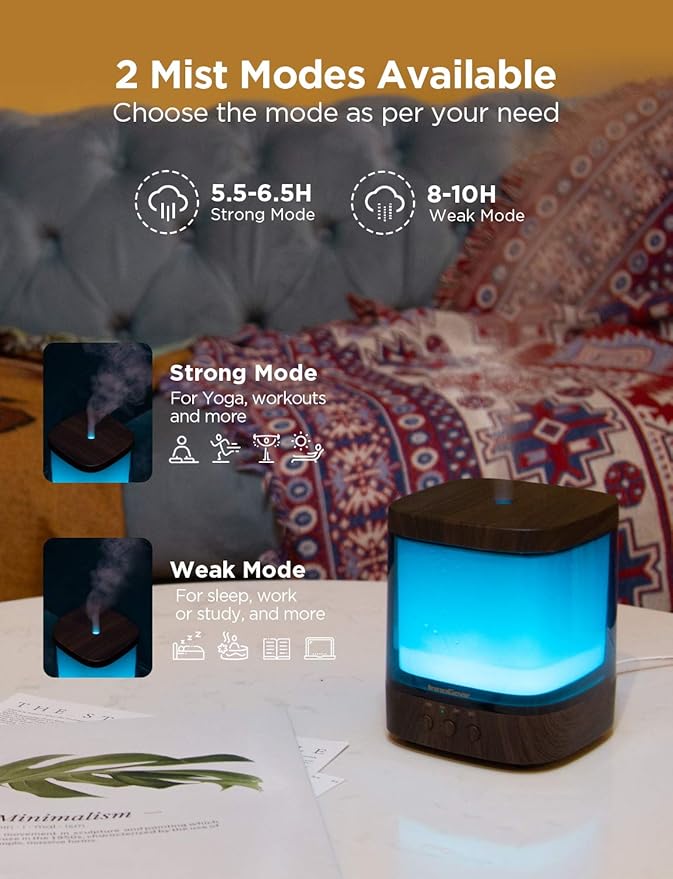 InnoGear Diffusers for Essential Oils, 300ml Oil Diffuser Aromatherapy Diffusers Aroma Ultrasonic Cool Mist Humidifier 4 Timers Color Changing Lights Auto-Off, Brown - Bloomnest